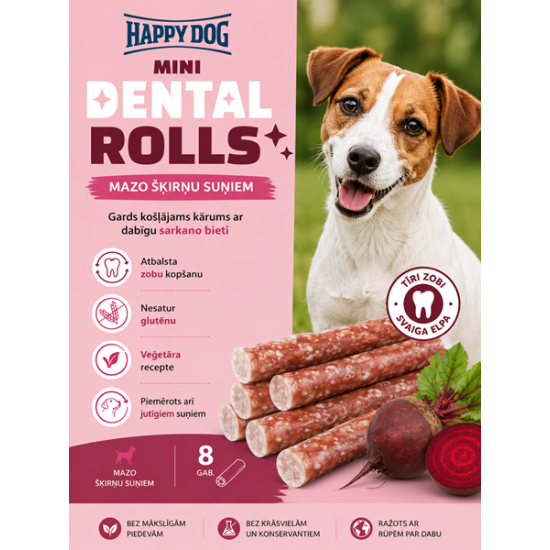 Happy Dog Dental Snacks - Dental Rolls Mini - košļājami kārumi (rullīši) suņiem