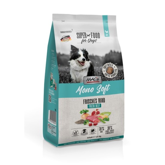 MAC's Dog Mono Soft - Frisches Rind - pusmitrā barība suņiem ar liellopu