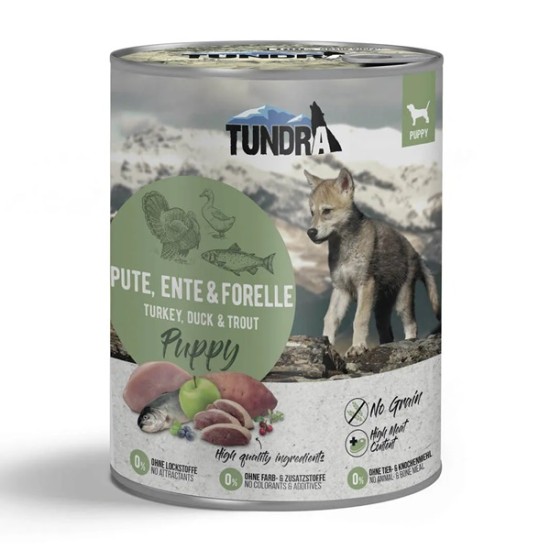 Tundra Dog Puppy Pute, Ente & Forelle - konservi kucēniem ar tītaru, pīli & foreli